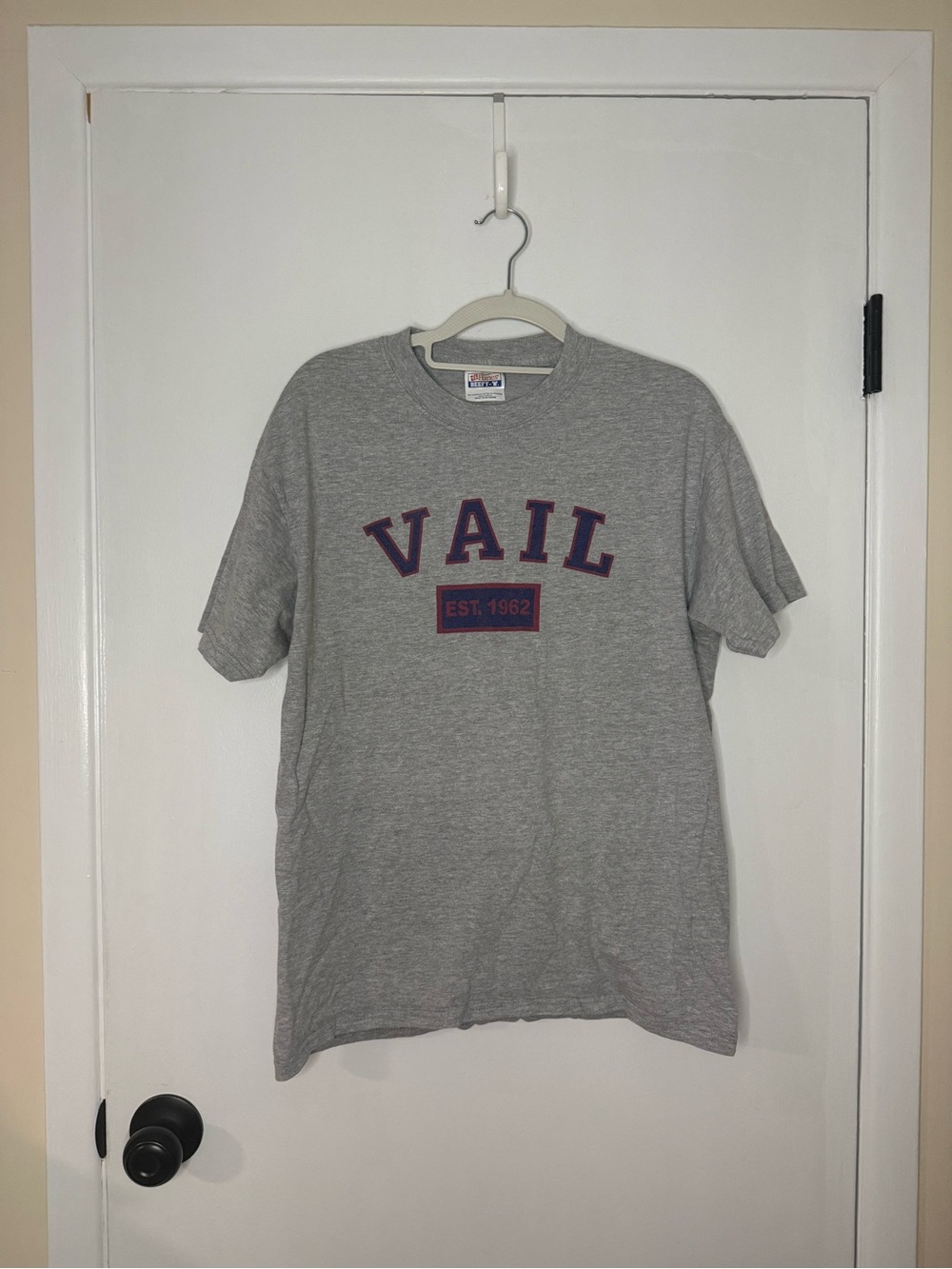 Hanes Gray “Vail”Short Sleeve Tee with Navy Print